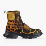 Casual Leather Chunky Boots Cheetah Patchwork Mosaics