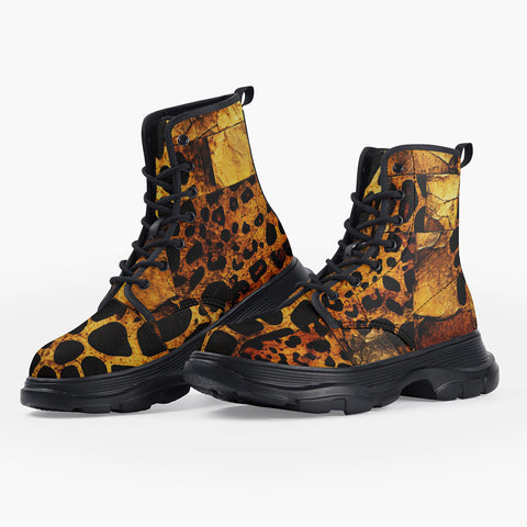 Casual Leather Chunky Boots Cheetah Patchwork Mosaics