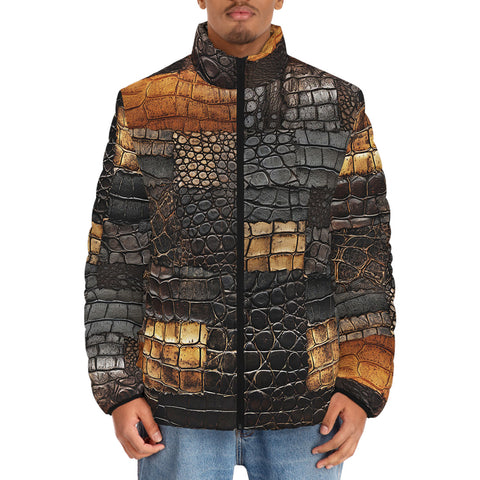 Down-Padded Puffer Jacket Alligator Skin Grunge Patchwork