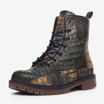 Leather Boots Alligator Skin Grunge Patchwork Print