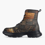 Casual Leather Chunky Boots Alligator Skin Grunge Patchwork