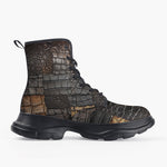 Casual Leather Chunky Boots Alligator Skin Grunge Patchwork