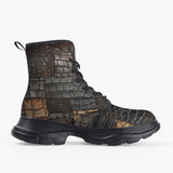 Casual Leather Chunky Boots Alligator Skin Grunge Patchwork