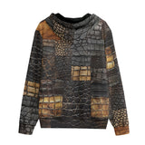 Men's Zip Up Hoodie Alligator Skin Grunge Patchwork Print