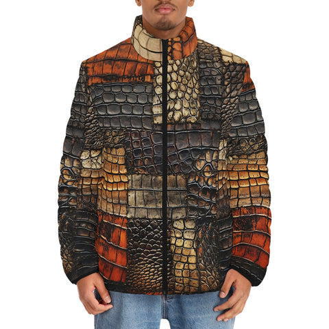 Down-Padded Puffer Jacket Crocodile Skins Patchwork