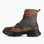 Casual Leather Chunky Boots Crocodile Skins Patchwork