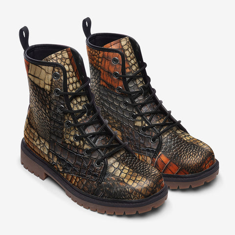 Leather Boots Crocodile Skins Patchwork