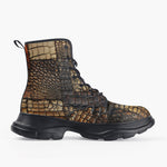 Casual Leather Chunky Boots Crocodile Skins Patchwork