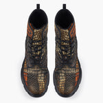 Casual Leather Chunky Boots Crocodile Skins Patchwork