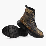 Casual Leather Chunky Boots Crocodile Skins Patchwork