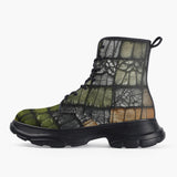 Casual Leather Chunky Boots Vintage Leather Patchwork