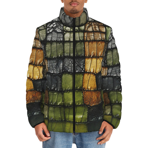 Down-Padded Puffer Jacket Vintage Leather Patchwork
