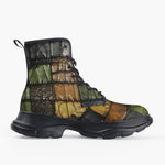 Casual Leather Chunky Boots Vintage Leather Patchwork