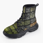Casual Leather Chunky Boots Vintage Leather Patchwork