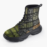 Casual Leather Chunky Boots Vintage Leather Patchwork