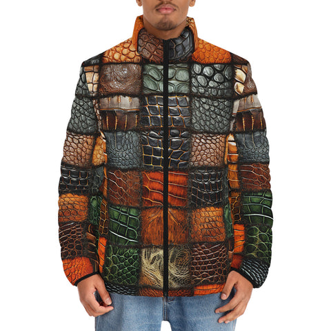 Down-Padded Puffer Jacket Colorful Leather Mosaic