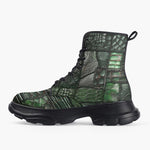Casual Leather Chunky Boots Alligator Patchwork