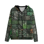 Men's Zip Up Hoodie Alligator Patchwork Print