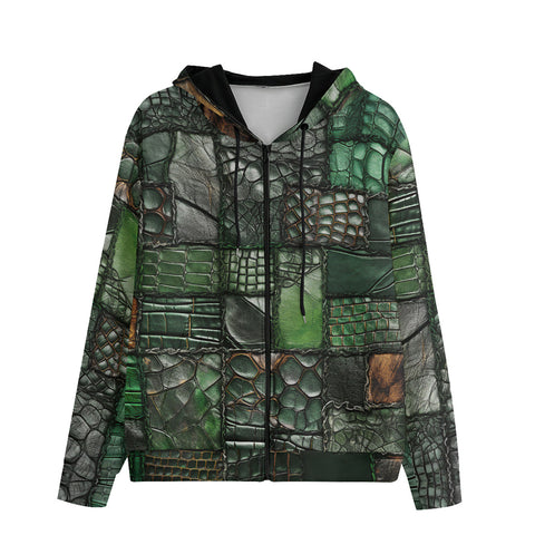 Men's Zip Up Hoodie Alligator Patchwork Print