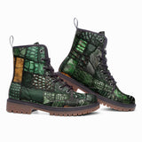 Leather Boots Alligator Patchwork Print