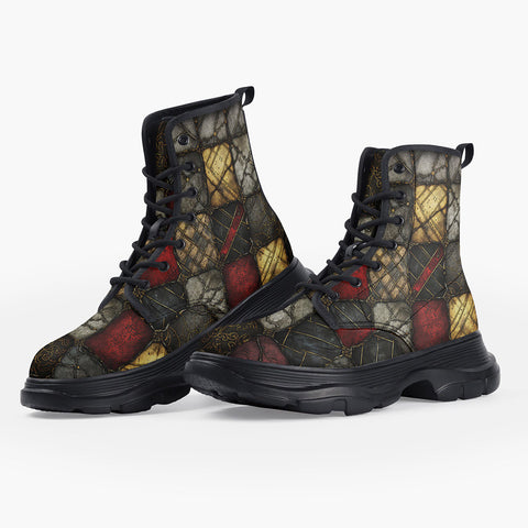 Casual Leather Chunky Boots Gothic Tiles Pattern