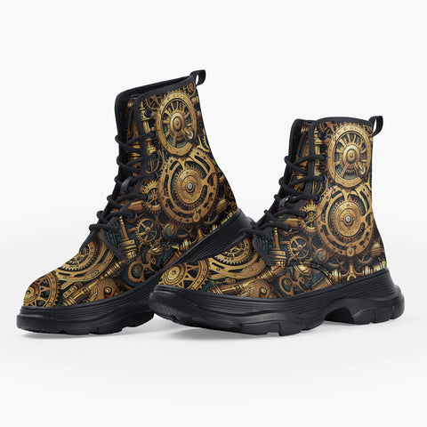 Casual Leather Chunky Boots Steampunk Art