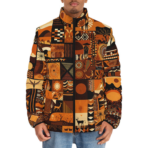 Down-Padded Puffer Jacket African Art Pattern