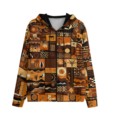 Men's Zip Up Hoodie African Art Pattern