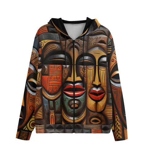 Men's Zip Up Hoodie Tribal Wooden Art