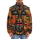 Down-Padded Puffer Jacket Tribal Wooden Art