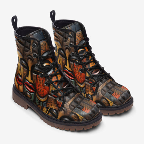 Leather Boots Tribal Wooden Art