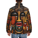 Down-Padded Puffer Jacket Tribal Wooden Art