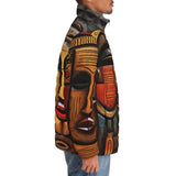 Down-Padded Puffer Jacket Tribal Wooden Art