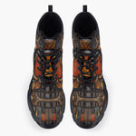 Casual Leather Chunky Boots Tribal Wooden Art