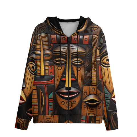 Men's Zip Up Hoodie African Masks Art