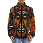 Down-Padded Puffer Jacket African Masks Art