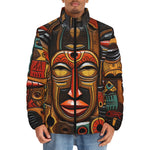 Down-Padded Puffer Jacket Faces Carved in Wood
