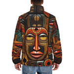 Down-Padded Puffer Jacket Faces Carved in Wood