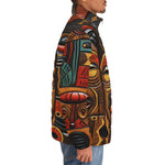 Down-Padded Puffer Jacket Faces Carved in Wood