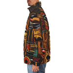 Down-Padded Puffer Jacket Faces Carved in Wood