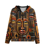 Men's Zip Up Hoodie Faces Carved in Wood