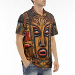 Men's Polo Shirt Faces Carved in Wood