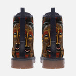 Leather Boots Faces Carved in Wood