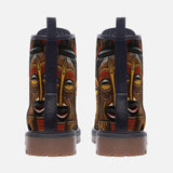 Leather Boots Faces Carved in Wood