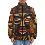 Down-Padded Puffer Jacket Wooden Colorful Tribal Faces