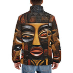 Down-Padded Puffer Jacket Wooden Colorful Tribal Faces