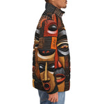 Down-Padded Puffer Jacket Wooden Colorful Tribal Faces