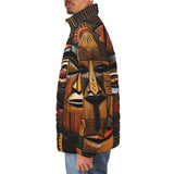 Down-Padded Puffer Jacket Wooden Colorful Tribal Faces
