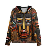 Men's Zip Up Hoodie African Wooden Art