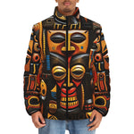 Down-Padded Puffer Jacket African Carved Masks